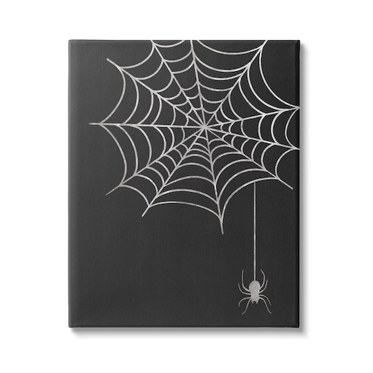 Stupell Industries Casual Black Hanging Spider Web Canvas Wall Art